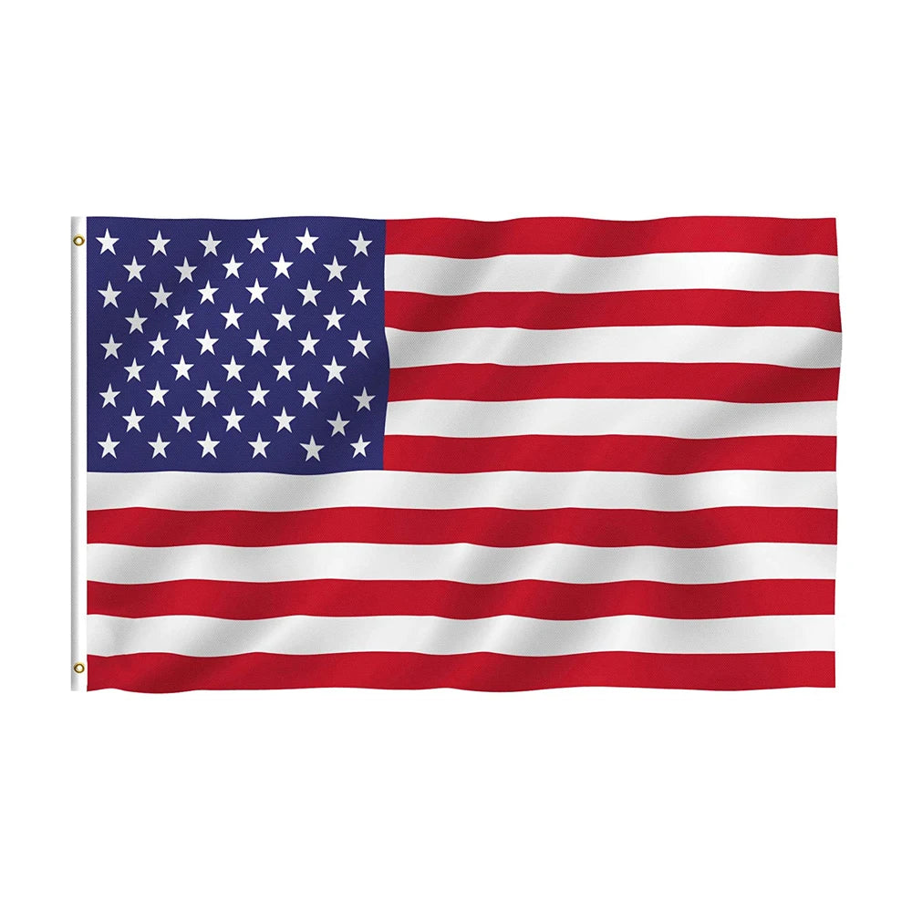 American flag with two hanging grommets