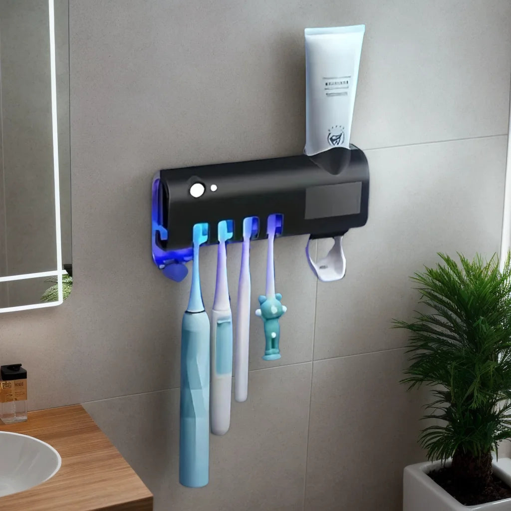 Wall Mounted Toothpaste Dispenser with 4 Toothbrush Slots