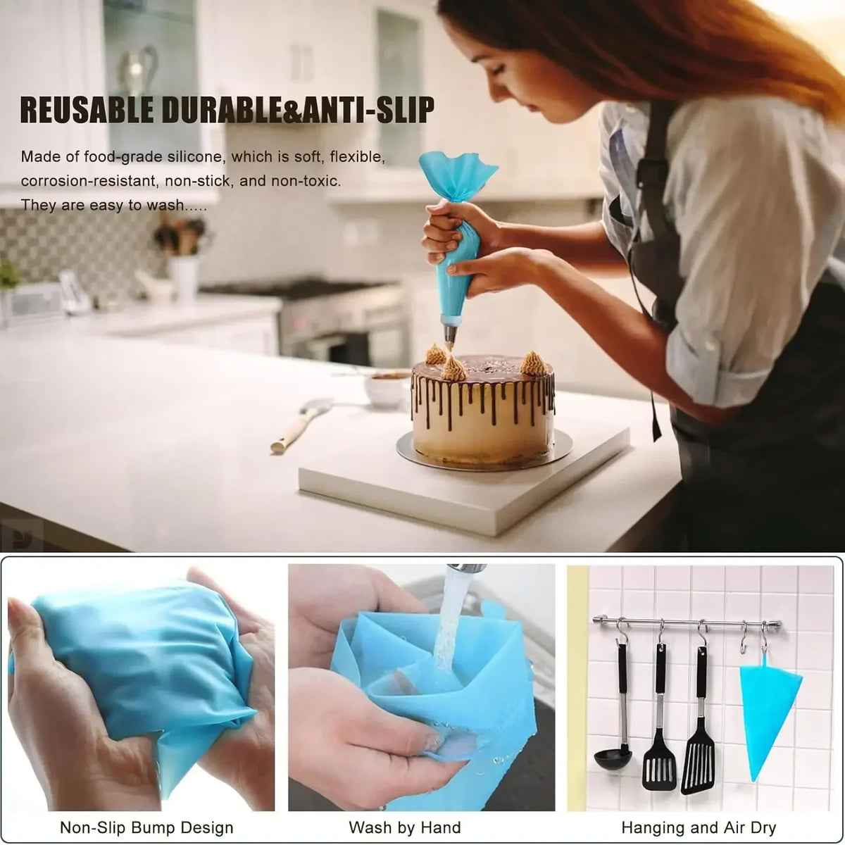 Reusable Piping Bag and Nozzle Set