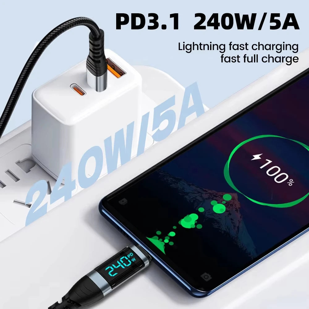 Digital Display 5A Fast Charging Charger USB-C Suitable Cable