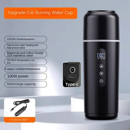 Portable Car Heating Digital Display Bottle Thermos Cup