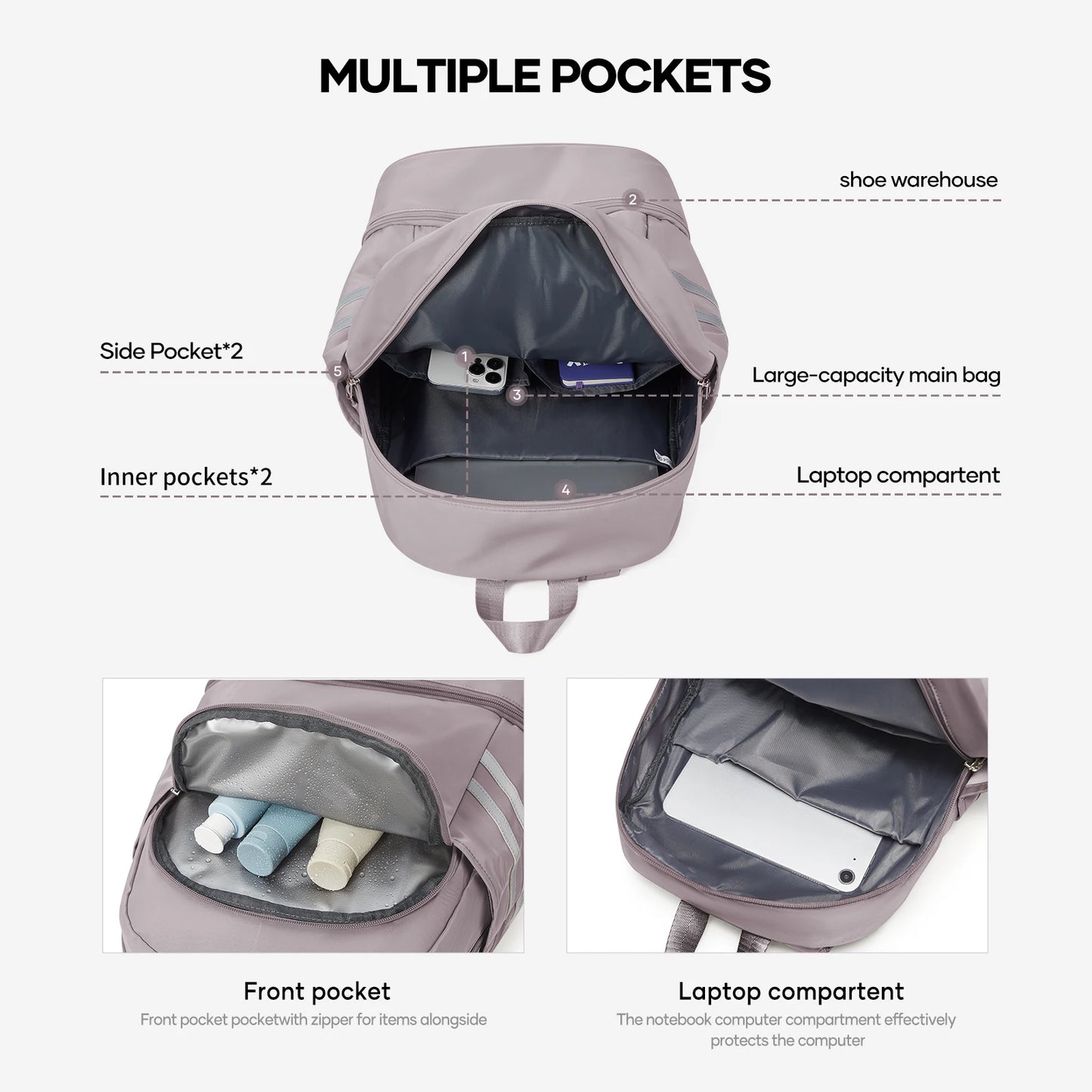 Lightweight Water Resistant Nylon Sport Backpack