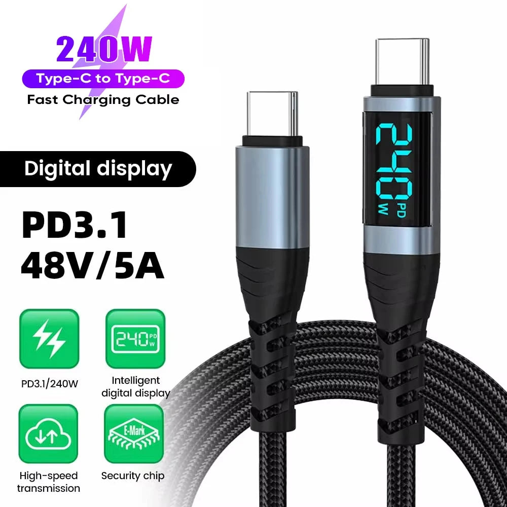 Digital Display 5A Fast Charging Charger USB-C Suitable Cable