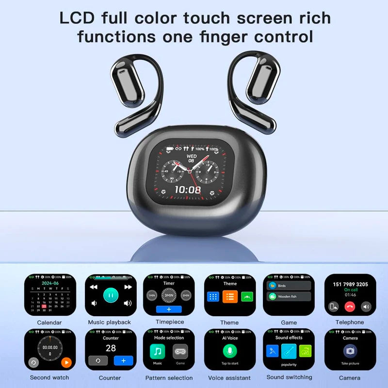 LCD Touch Screen Open Ear Wireless Headphones