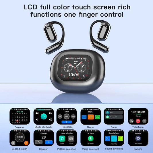 LCD Touch Screen Open Ear Wireless Headphones