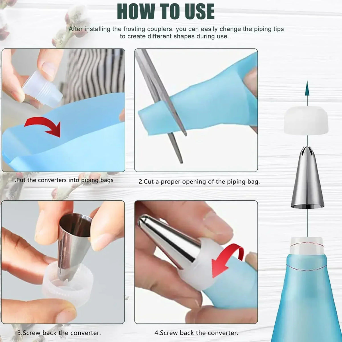 Reusable Piping Bag and Nozzle Set