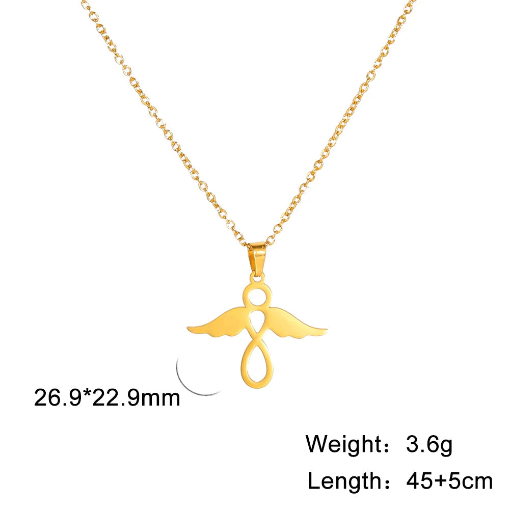 Gold-tone open-outline angel pendant necklace