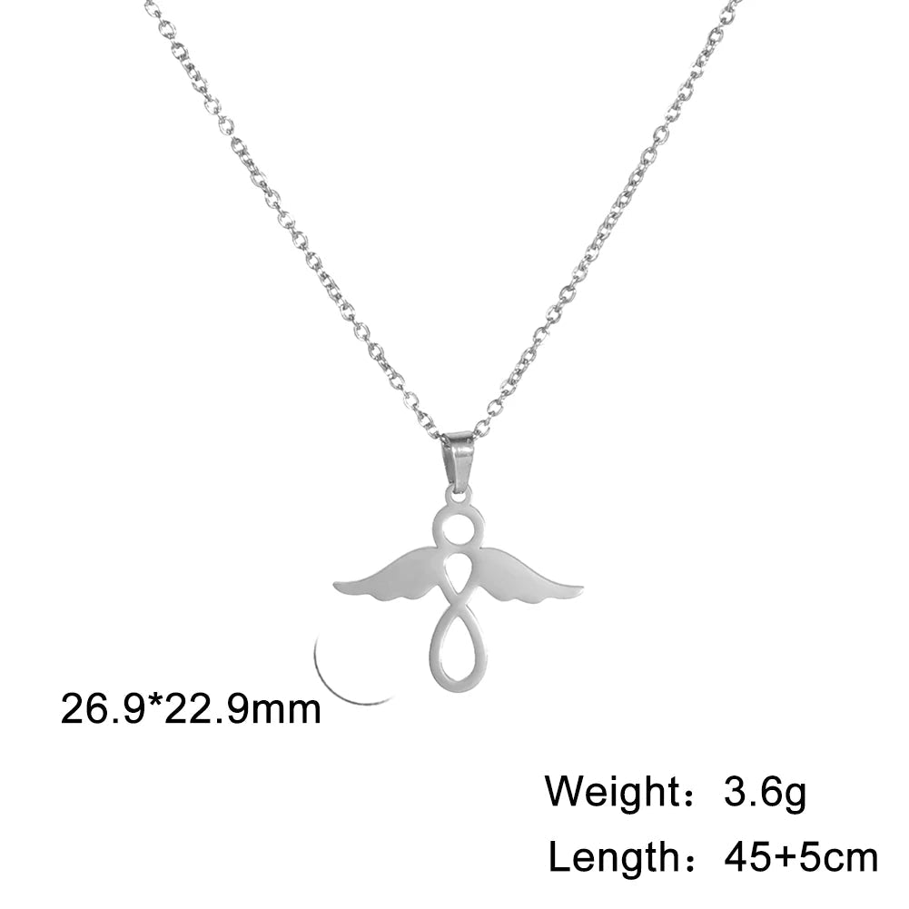 Silver-tone open-outline angel pendant necklace